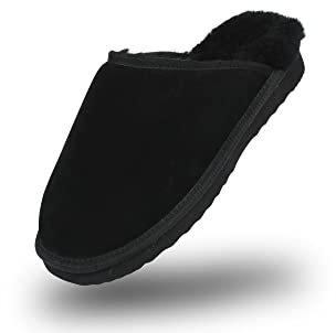 BOnova Trondheim Velour-Lammfell Hausschuh in Größe 43, Farbe Schwarz für Herren. Warme Füße im Winter.
