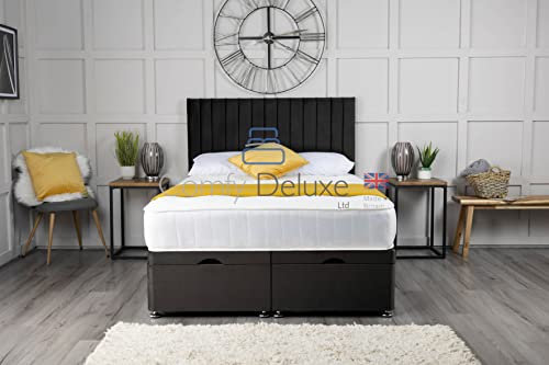 Comfy Deluxe LTD Plush Velvet Ottoman Storage Divan Bed Side Lift Open with Vertical Panel Apollo Headboard (4.0FT Small Double (121cm X 192cm), Black)