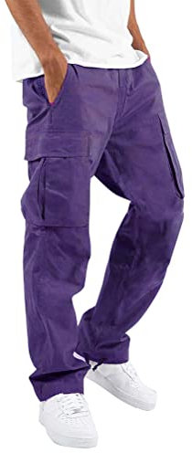 ORANDESIGNE Pantaloni Cargo Uomo con Coulisse in Cotone Tasche Laterali Trousers della Pantaloni di Sport da Jogging Activewear Pantaloni Uomo Cintura Elastica Casual Street Pantaloni C Viola M
