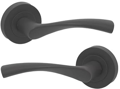 Infinity Decor Twisted Lever on Rose Modern Internal Door Handles Set with Options of Latch Lock Bathroom Door Pack - Gun Metal Grey (Lever Handles only)