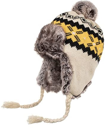 QICHEN Damen Winter Mütze Strick Fliegermütze Ohrenschützer Trapper mütze Warm Fellmütze (Beige)