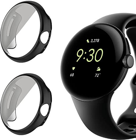 Niboow Cover [2 Pezzi] per Google Pixel Watch 2/Pixel Watch, Con Pellicola Protettiva, Protezione Ultra Sottile TPU Custodia per Google Pixel Watch 2 2023/Google Pixel Watch 2022 - Nero + Nero