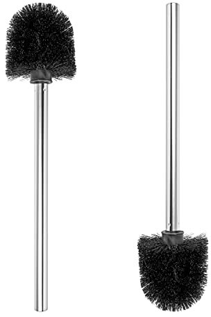 Toilettenbürste mit Edelstahl Griff, 2 Stück, schwarzer Ø 8 cm Bürstenkopf, 26 cm Langer Bürstengriff mit M14 Gewinde, Abnehmbarer Klobesen Kopf, WC Ersatz Bürste, Klobürste mit Stiel, Ersatzbürste