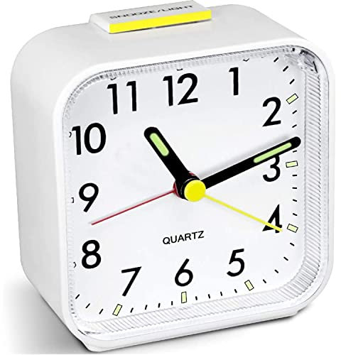 Silent Alarm Clocks with Large Display - Bedside Non-Ticking Table Clocks, Battery Powered, Snooze, Light, for Heavy Sleepers & Kids' Bedrooms, Home, Office & Travel - Easy to Read & Operate