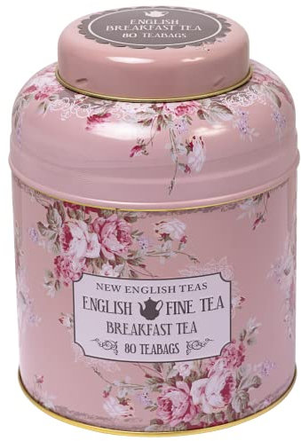 New English Teas Vintage Floral Tea Caddy with 80 English Breakfast Teabags