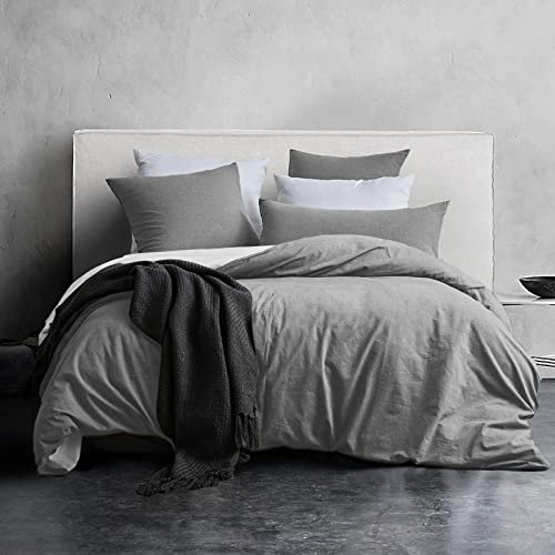 SOULFUL Bettwäsche 200x200 Baumwolle 3 Teilig, Bettwäsche-Sets Rauchgrau mit Reißverschluss, Ähnliche Textur wie Stone Washed Leinen, Enthält 1 Bettbezug 200x200 und 2 Kissenbezug 80x80