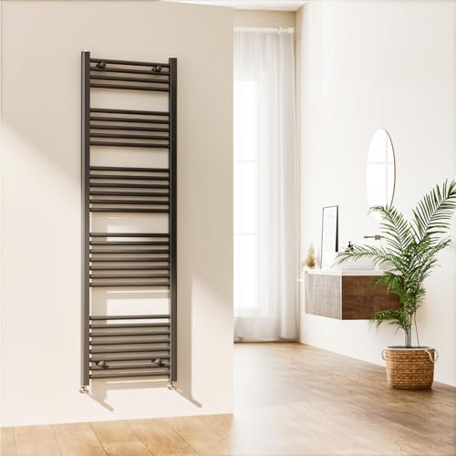 EMKE Towel Rail Radiator Anthracite Grey - Modern Straight Bathroom Ladder Radiator Wall Mounted Bathroom Towel Radiator for Living Room and Kitchen 1600 x 500 mm