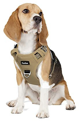 Funfox Hundegeschirr Mittelgroße Hunde [M] - Verstellbares Anti-Zug Brustgeschirr mit Griff & Reflektorstreifen, Atmungsaktives No Pull Hundegeschirr für Grosse/Kleine Hunde Outdoor Braun