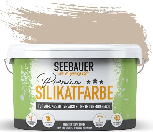 SEEBAUER diy Silikatfarbe Hellbraun 2,5L für Innen (No. 647 Pure Earth) Atmungsaktive Mineralfarbe für Allergiker - Abwaschbare Wandfarbe - Brauntöne hohe Deckkraft