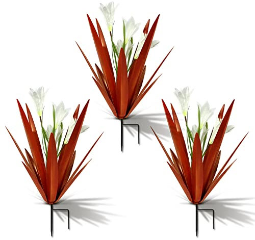 Homight Agavenpflanze aus Metall, für den Außenbereich, Gartendekoration, Lilie, mexikanische Hofkunstpflanze, Garten, Agave, Lilie, dekoratives Gartengeschenk, 3 große weiße Lilien