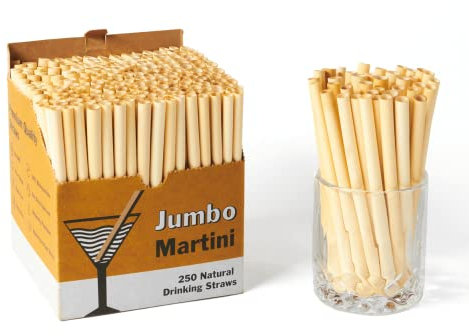 HAY! Straws | Jumbo Martini 6 Drinking Straws | 250 Count Bulk Straws | 5-7.5mm Diameter | Reed Stem Straws |100% Plant-Based | Certified Compostable Disposable Straws
