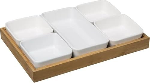 Secret de Gourmet Vajilla de porcelana de bambú - 6 platos + bandeja de madera