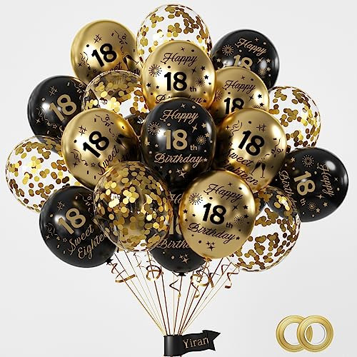 Yiran 18th Birthday Balloons 15 Pcs Black Gold Happy 18th Birthday Latex Confetti Balloons Black Gold 18th Birthday Party Decorations Balloons for Boys Girls 18th Birthday Decor Supplies (Age 18)