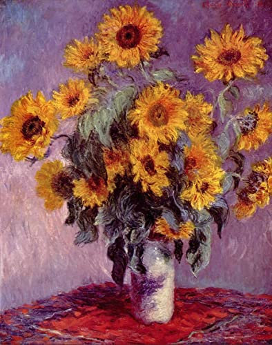 DOeraa Hochwertiges Leinwanddruck Leinwand Wandbild Kunstdruck Berühmt Stilleben mit Sonnenblumen von Claude Monet für Flurdekoration 60x90cm