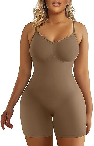SHAPERX Gaine Amincissante Ventre Plat Femme Body Gainant Sculptant Minceur Invisible Shapewear Bodysuit Abdomen Contrôle, UK-SZ5218-Brown-2XL/3XL