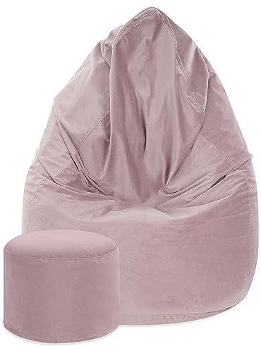 DreamRoots Sitzsack Kinder 70x70x105cm - Sitzsack Samtstoff - Bean Bag Chair mit Lehne und Hocker und Bezug - Sitzkissen Boden mit Füllung