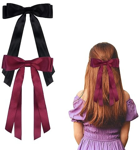 2 Stück Haarschleife Damen, Haarspangen mit Schleife, Schleife Haare Mädchen Haarschmuck Hair Bows für Party, Weihnachten, Frauen, Mädchen(Schwarz, Weinrot)