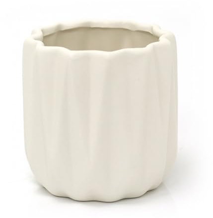 Carousel Home White Ceramic Ribbed Plant Pot | Decorative Cachepot Planter Indoor Planter Flower Pot | Contemporary White Geometric Planter - Medium