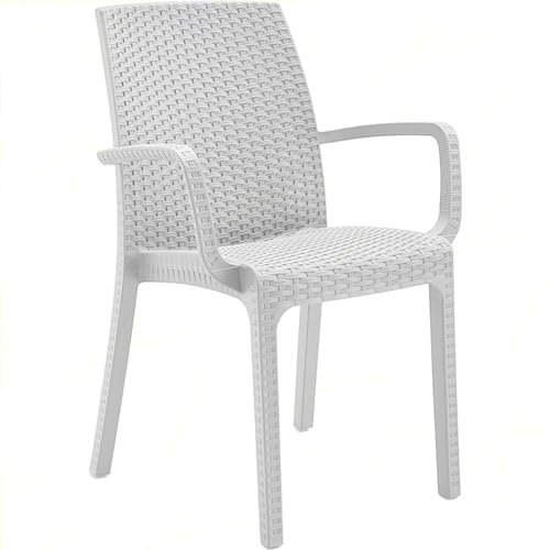Sicignano – Sessel mit Armlehnen – Stuhl mit Armlehnen – Sessel Indiana – Weiß – stapelbar – Stuhl aus Kunststoff – innen außen Garten – 59 x 57 x 86 cm – 1 Stück