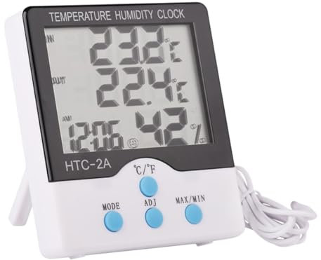 Toddmomy Thermometer Feuchtigkeitsmesser Hygrometer Temperaturmesser Elektronische Uhr Digitaler Bildschirm Weiß