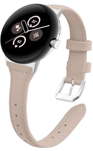 WoPail Leder Armband Kompatibel mit Google Pixel Watch 3 41mm/Google Pixel Watch 2/Watch 1 Ersatzarmband Damen Schlank und Leicht Armbänder für Google Pixel Watch 3 41mm/Google Pixel Watch 2 Aprikose