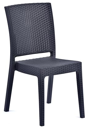 BrackenStyle Madrid Polypropylene Stacking Side Chair, Anthracite | Rattan Effect, Indoor and Outdoor Commercial Use