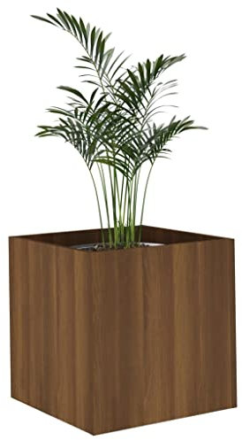 Makastle Pot Carré, Jardinière en Bois d'Ingénierie, intérieur extérieur jardinière Pot de Fleurs Cache-Pot, Chêne Marron 40x40x40 cm