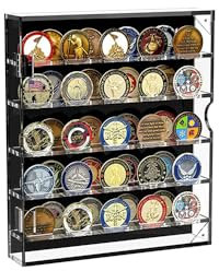 Suwyaner Challenge Coin Display Case Wall Mount, Acrylic Military Challenge Coin Holders with Removable Shelves and Magnetic Door Fits 45 Military Medals Poker Chip Pins Badges, WHM-750-FBA