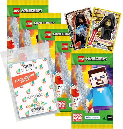 Bundle mit Lego Minecraft Serie 1 Trading Cards + 2 Limitierte Star Wars Karten + Exklusive Collect-it Hüllen (5 Booster)