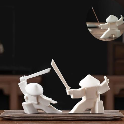 EAEDMY EAEMDY Samurai-Figur, japanische Kriegerstatue, Dekoration für Tisch, Zimmer, Räucherstäbchenhalter, Kongfu-Tee-Haustier-Dekoration (1. Weiß B + C)