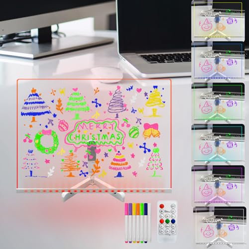 Laysinly Pizarra Acrílica de Borrado en Seco con Base Luminosa, 30x40 CM, 7 Cambios de Color, Control Remoto, Temporizador, Atenuación, Panel de Notas LED Grande, 7 Marcadores de Colores, Menú