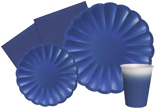 Ciao- Kit Vaisselle de Fête Flower Shape (Assiettes, gobelets, Serviettes) de Papel compostable eco-Friendly, AZ161, Bleu, 8 Persone
