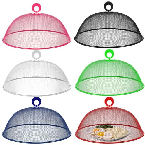 Gerrii 6 Pcs Metal Mesh Food Cover Outdoor Mesh Food Tents Dome Screen Plate Covers for Dinner Plates Reusable Fruit Fly Nets Picnic Food Umbrella for Table, BBQ, Camping, Party (Multicolor,11 Inch)