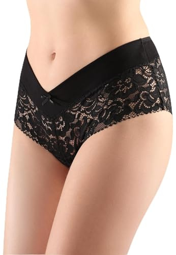 Bellivalini Damen Unterhose Hipster Hot Pants mit Spitze Unterwäsche Blumen Muster BLV-GAB-155 (Schwarz-5, L)