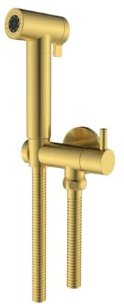 Kit Idroscopino Wc Doccetta Ottone Portatile Shut-Off Monogetto Azionamento a Leva (1, Oro Bronzato Spazzolato Tondo)