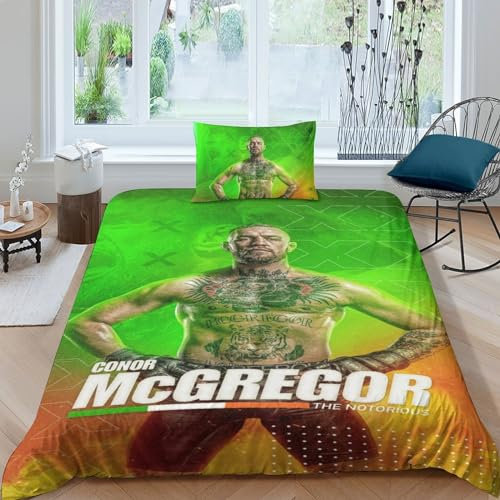 BYTFGAIT UFC 3D Print Bettbezug Betten Set Bettwäsche Set Microfaser Conor McGregor Themen Bettbezug Mit Kissenbezug Jungen Mädchen Kinder Single(135x200cm)