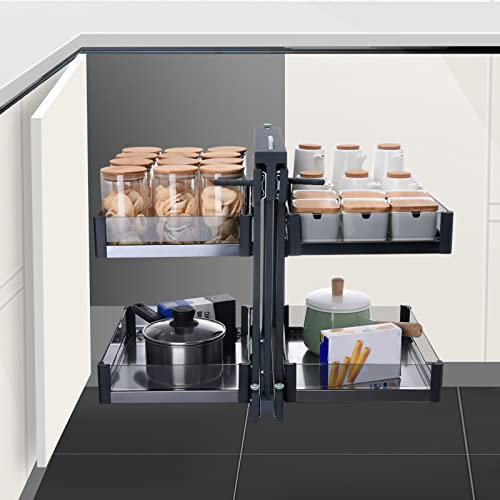 Ausziehbarer Eckschrank mit 4 Ablagen für die Aufbewahrung in der Küche – Soft-Close, Links- und Rechtshänderöffnung, Eckoptimierer