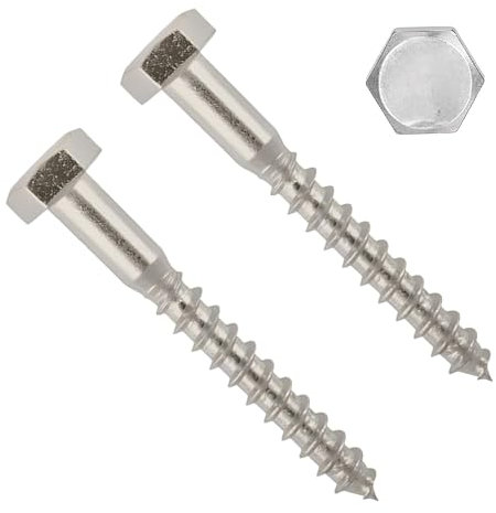 TERF® Lot de 2 vis tire-fond M8 x 160 mm à tête hexagonale en acier inoxydable A2 (304) Vis tire-fond M8 (8 mm) x 160 mm pour bois, brique, béton, fixation murale