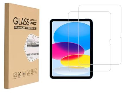 Shunwige Conçu pour iPad 10 (10.9-Inch, 2022 Model, 10th Generation) Protecteur d'écran en verre trempé 9H Anti Scratch HD Clear Bubble Free(2pcs)