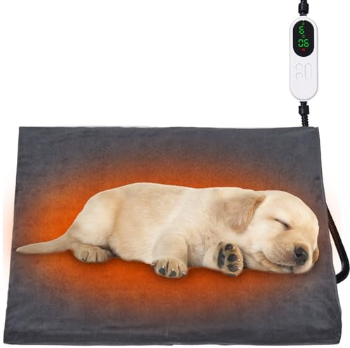 Papettly Pet Heating Pad for Cat Dog - 30-55℃ Adjustable Temperature Kitten Puppy Heat Pad with 13 Timer Setting (1-12H Always On), Waterproof Dog Cat Heat Mat with 2m/6ft Chew Resistant Cord, 18”x18”