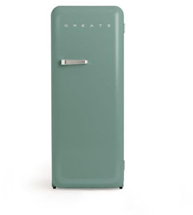 CREATE / RETRO FRIDGE 150 SILVER/Kühlschrank mit Gefrierfach 281L in Salbeigrün, Griff Silber / 102W, niedriger Energieverbrauch, 150cm, 3 Ablagen, Temperaturregelung,60x60x150cm