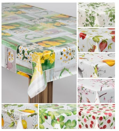 laro Wachstuch-Tischdecke Wachstischdecke Gartentischdecke, Muster:Blumen Narzissen Tulpen Margeriten, Größe:130x160