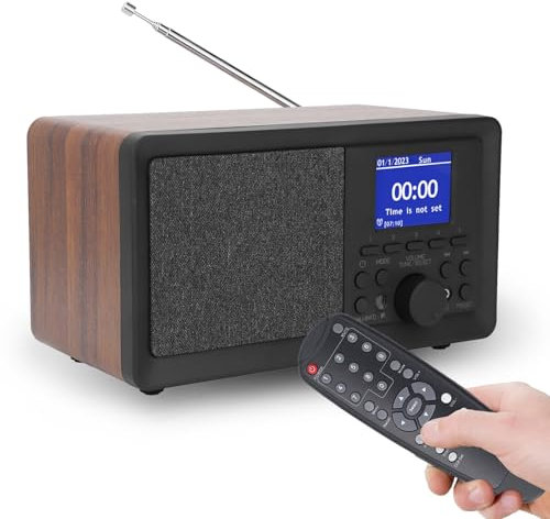 Retro UKW Radio aus Holz, DAB FM Retro Holz Bluetooth Radio mit Fernbedienung, 10 W Vintage Holz Tischradio, Bluetooth Lautsprecher für Zuhause, Küche, Büro, Bar (EU-Stecker)