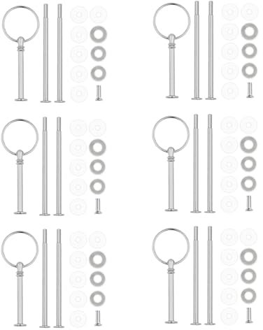 FRTAOOP 6er-Pack Etageren Stangen Set, Vintage Etagere Zubehör 2 bis 3 Etage, Metallstange Tortenständer-Stange, Tortenständer 3 Etagen für Kuchen, Obstschalen, Pralinen, Süßigkeiten (Silber)