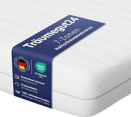 Träumegut24 AquaFlex 7-Zonen Matratze 160x200 cm | H2&H3 | Ergonomische Kaltschaummatratze | Hypoallergen & Antibakteriell | Bezug abnehmbar & waschbar | Oeko-TEX® | (12cm, 160 x 200 cm)