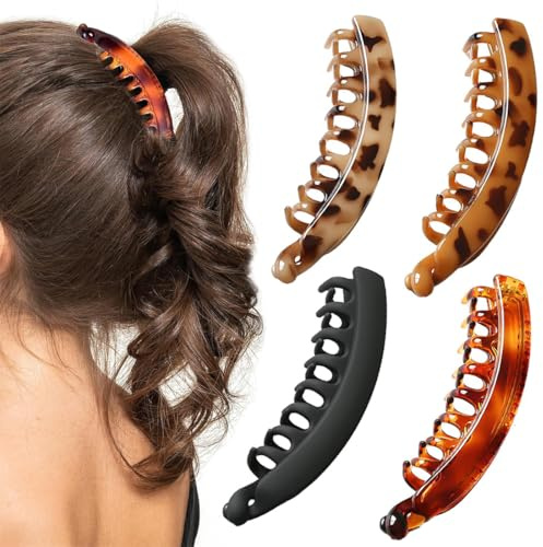 Banana Clip, 4 Piezas Pinzas de plátano para mujer, clip de plátano grande para cabello grueso, Pinzas De Pelo De Plátano Plátano Pinzas Para El Cabello Para Cabello De Damas y Niña