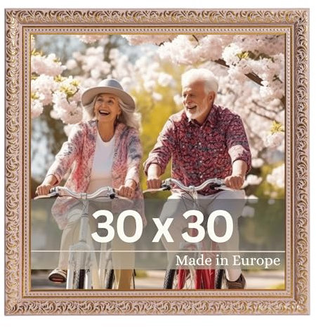 VictoR Vintage Bilderrahmen „Rubens“ in 30x30 cm Rose Gold - Leiste: 30x20mm - Echtglas - Fotorahmen Barock - Antik - Bilderrahmen 30x30 Rose - Quadratisch