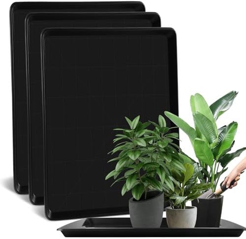 CODOHI 3 Pcs Extra Large Grow Bag Trays, 90 x 60cm Plastic Plant Water Drip Tray Flower Pot Saucers Rectangle Planting Pan Container for Garden Greenhouse Growing Plants Flower, Black