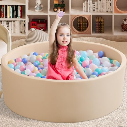Zedachica Bällebad Baby 120Cmx40Cm Schaumstoff Bällebad Kinder Rund ab 1 Jahr Baby Bällepool für Innen und Außenbereich Mädchen und Jungen, (Beige, Ohne Bälle)