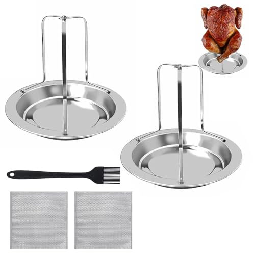 NCZCDZSW Hähnchen Ständer 2 Stück Vertikal Hähnchenbräter Edelstahl mit Ölpinsel und 2 Reinigungstüchern klappbar Antihaft Hähnchenhalter Grill Tragbar Huhn Halter für Backöfen Grills Campingkocher